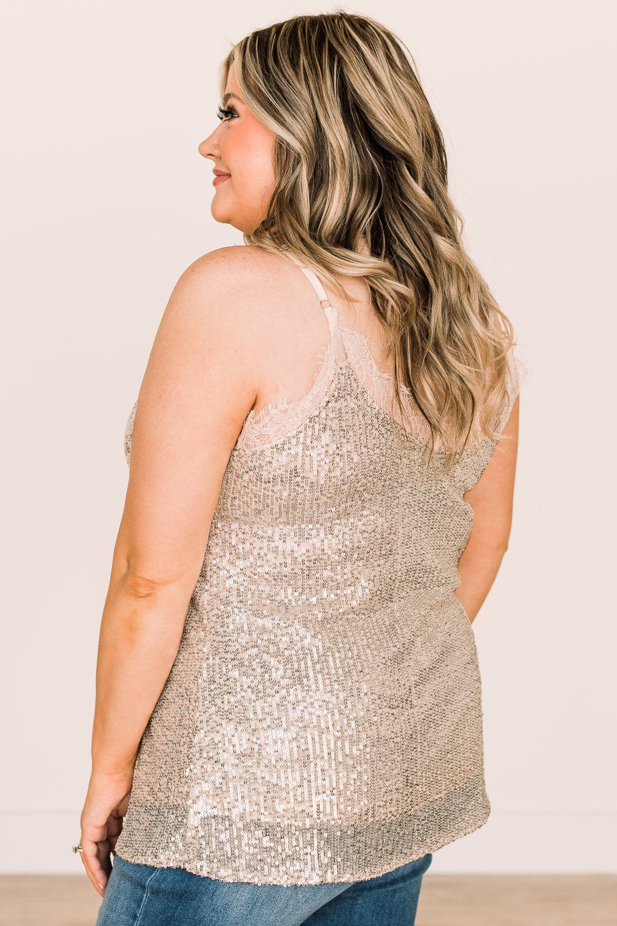 Stunning In Sequins Tank Top- Champagne