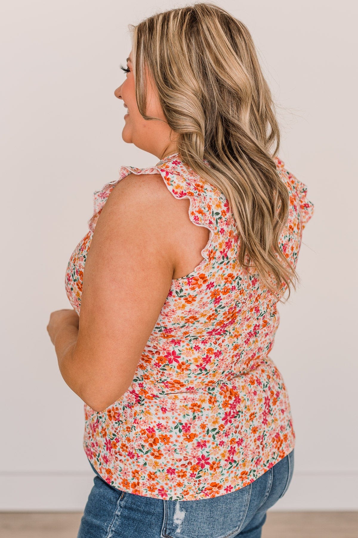Late Night Romance Floral Knit Top- Pink & Orange