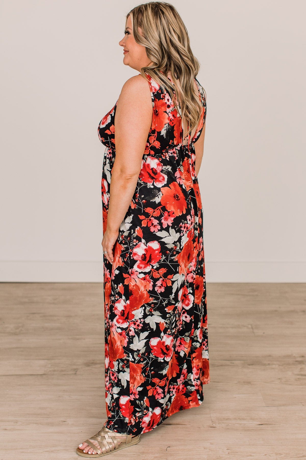 Keep On Dancing Floral Maxi Dress- Black & Red