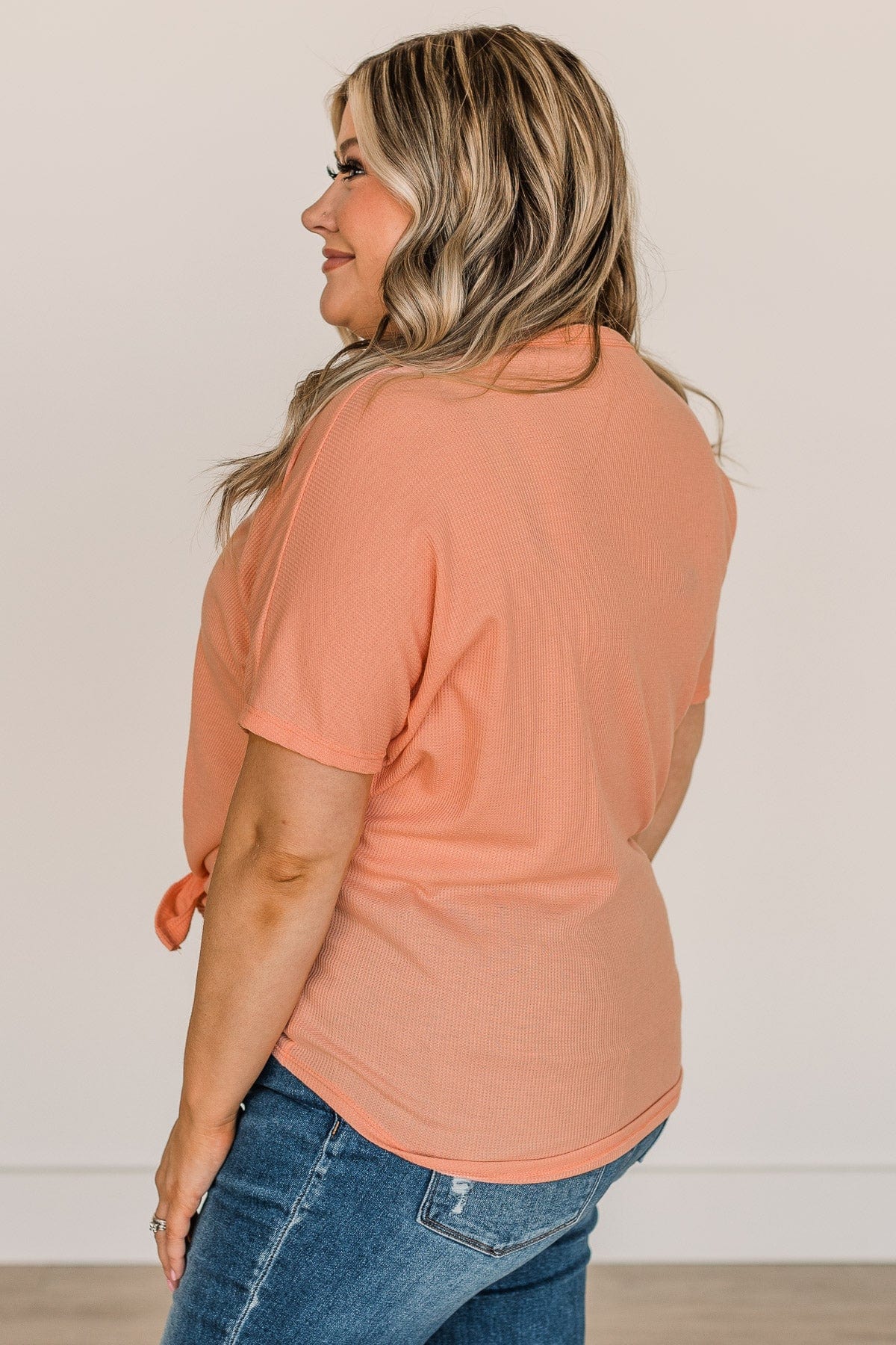 Looking Good Thermal Short Sleeve Top- Coral