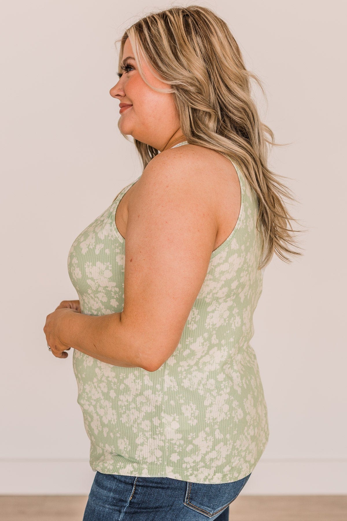 Happiest With You Floral Tank Top- Light Sage