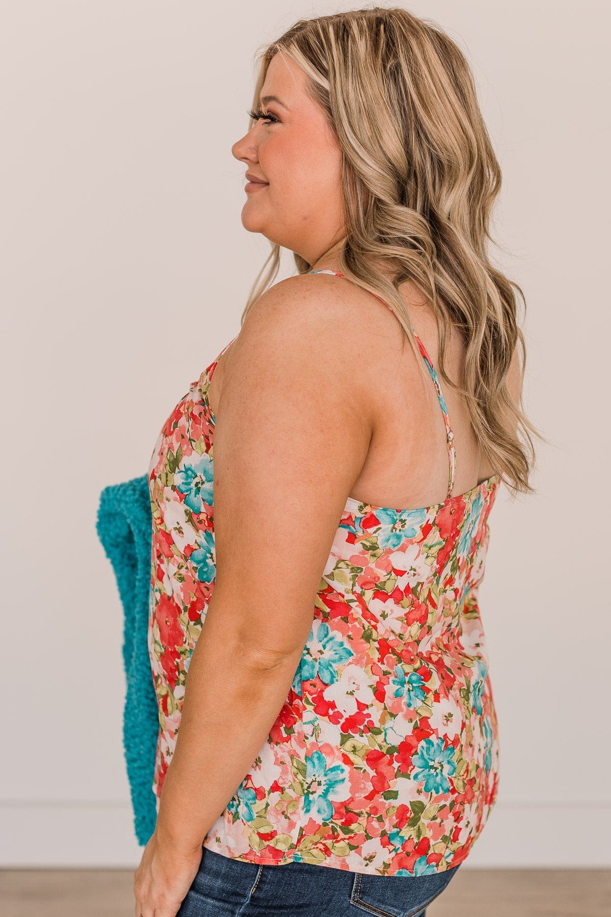 Lost In The Flowers Tank Top- Coral & Blue