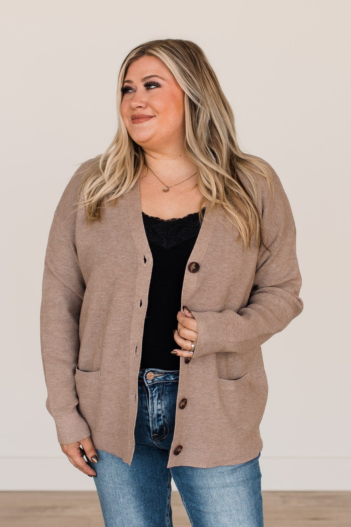 In Good Company Button Cardigan- Mocha