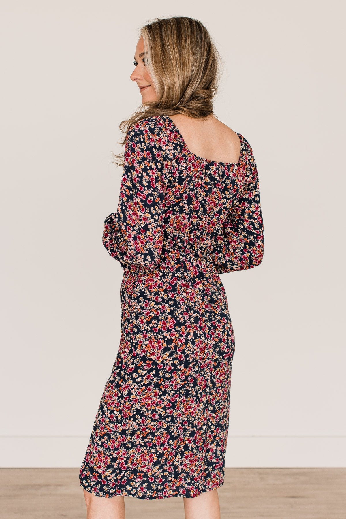 Good To See Floral Midi Dress- Navy