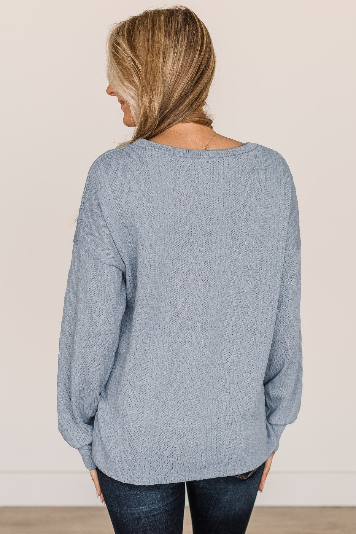 Waiting On Love Knit Top- Light Blue