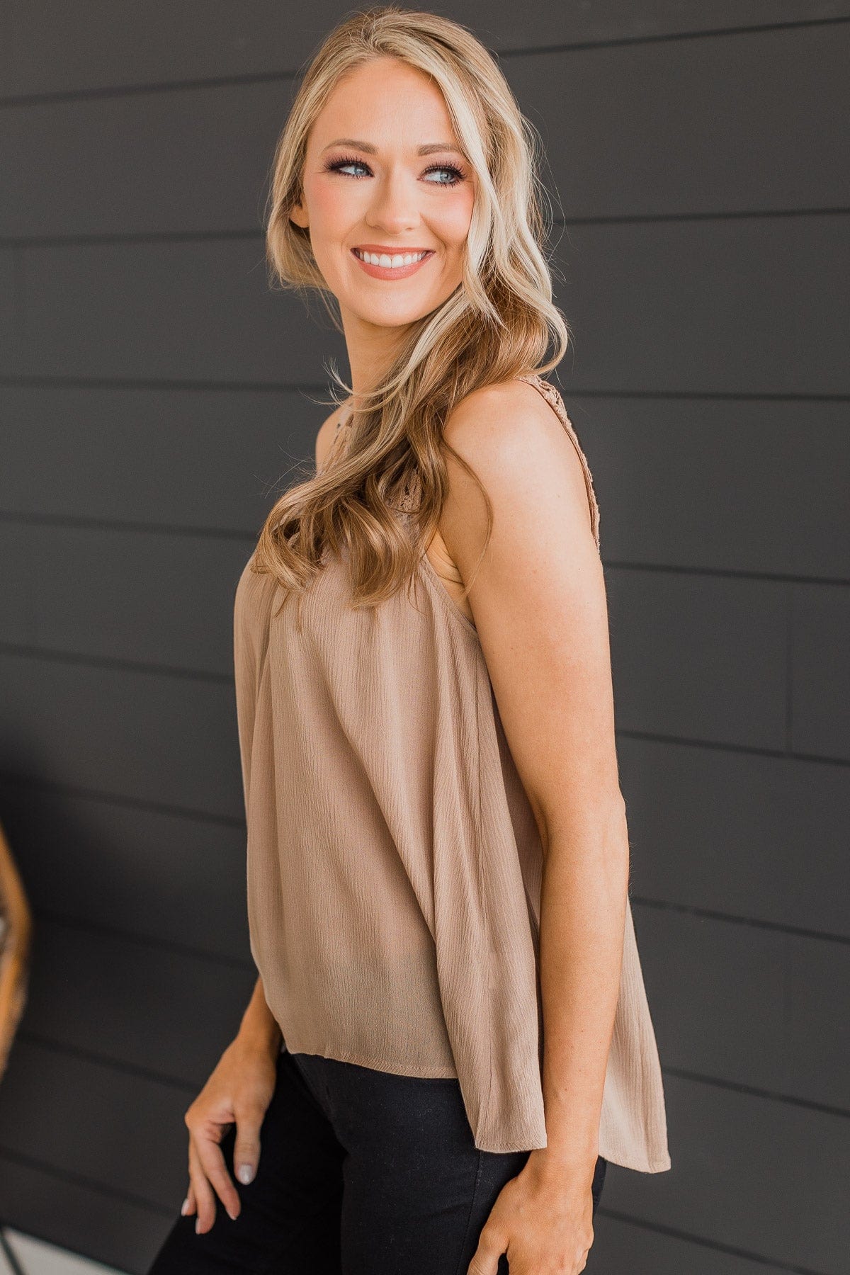 Well Loved Lace Tank Top- Mocha