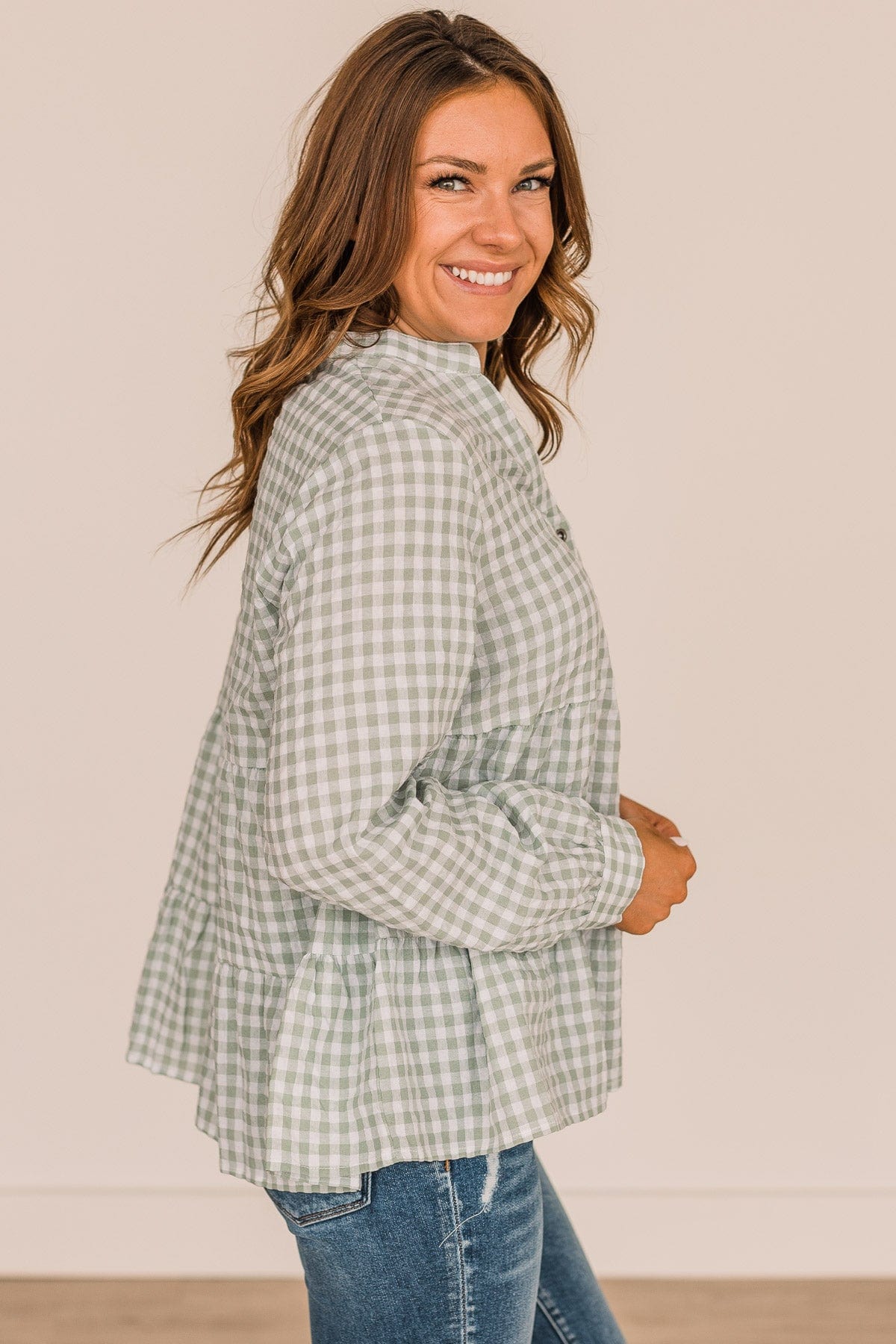 What A Dream Long Sleeve Button Top- Sage