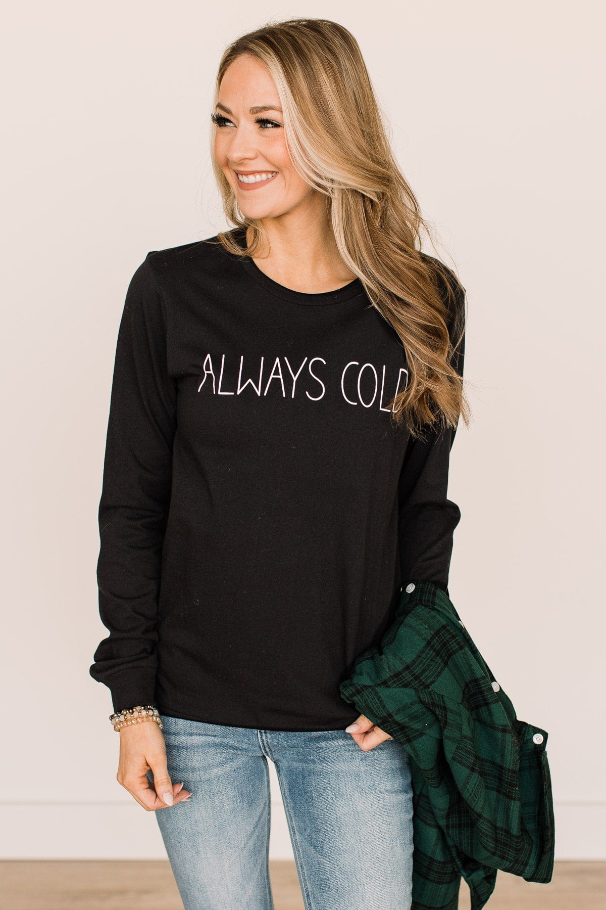 "Always Cold" Long Sleeve Graphic Tee- Black