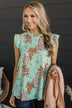 Right Beside You Floral Ruffle Top- Blue