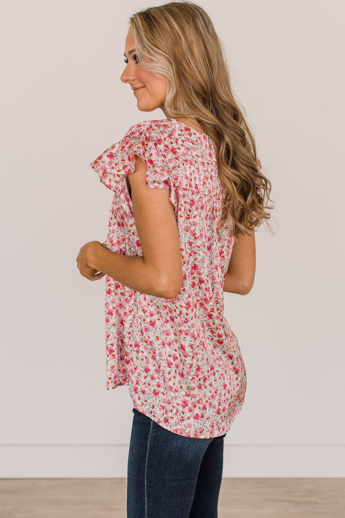 It's A New Day Floral Blouse- Ivory & Pink
