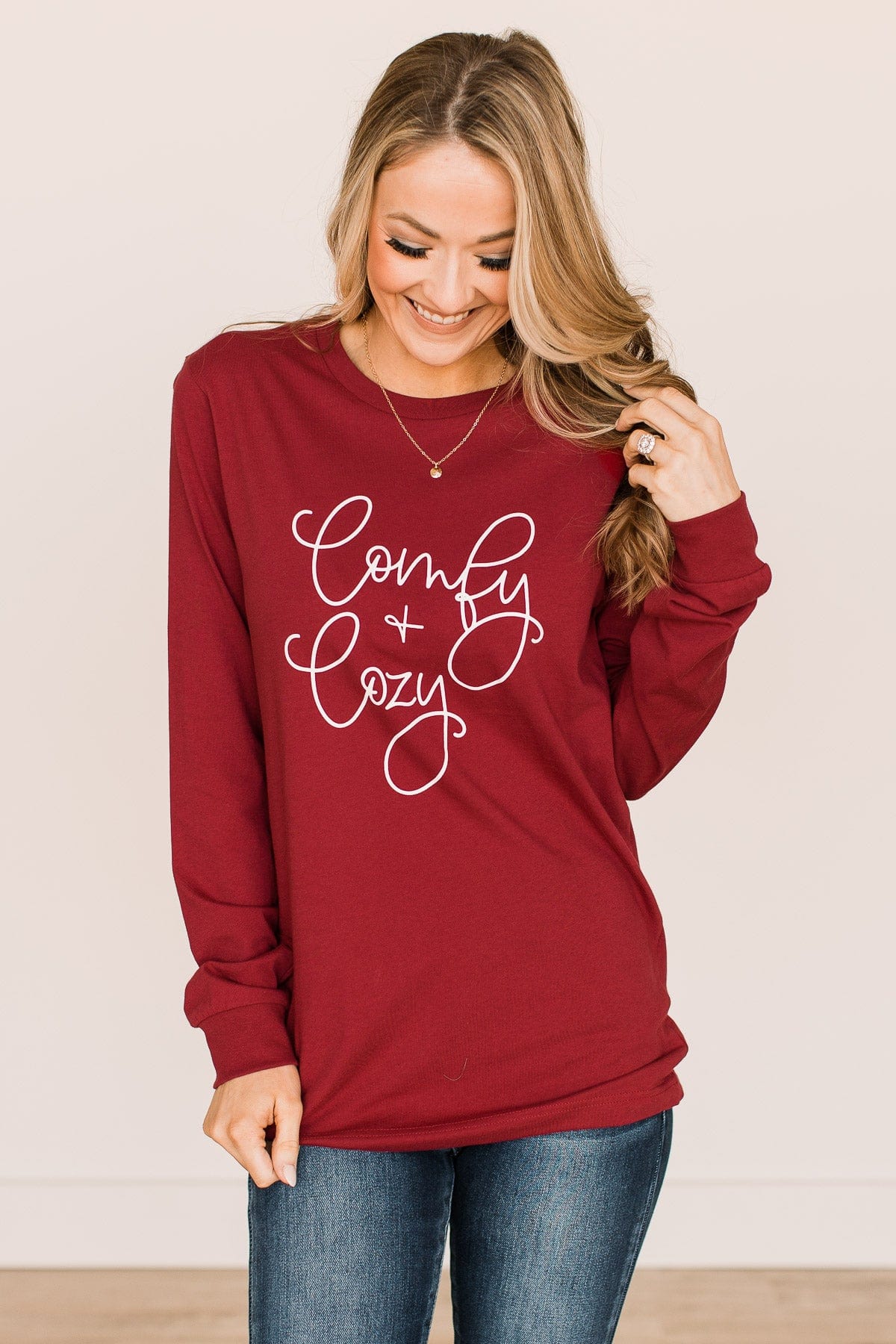 "Comfy & Cozy" Graphic Tee- Cardinal Red