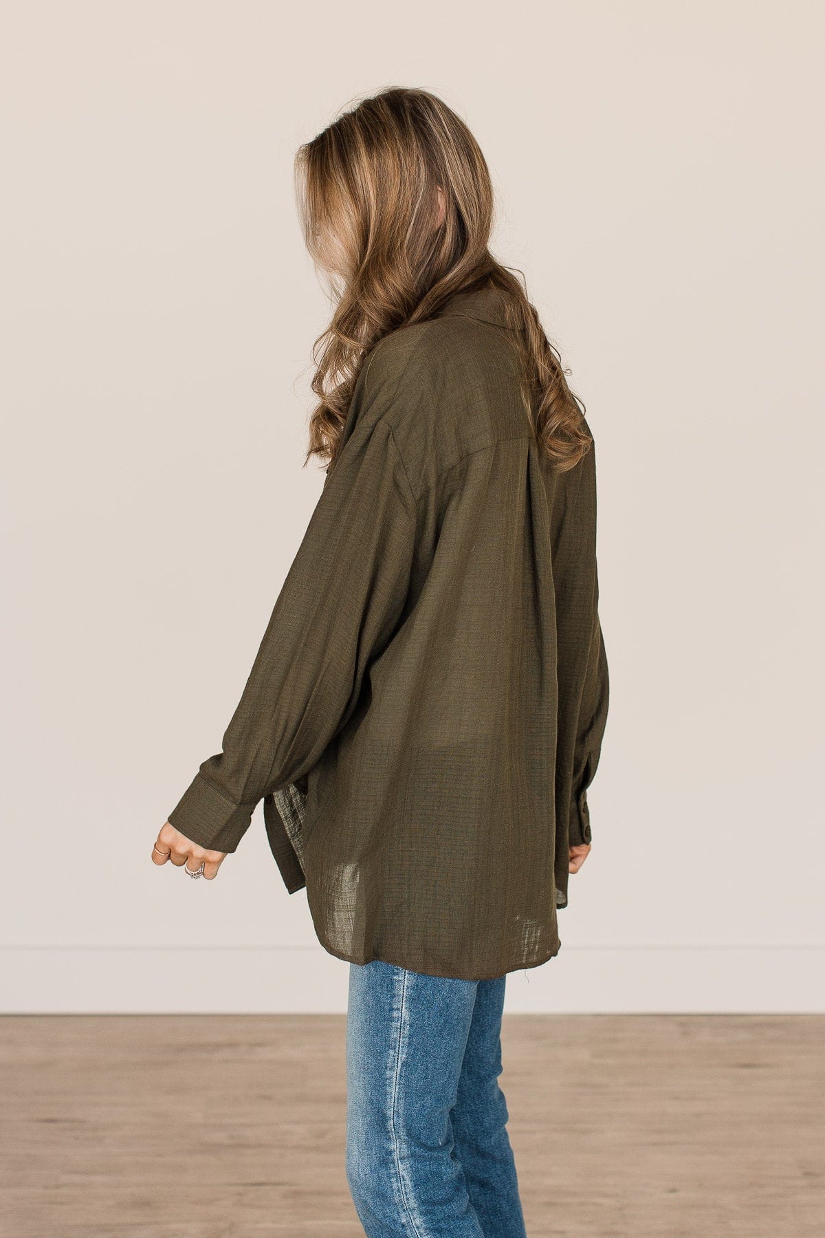 Just Getting Good Button Top- Dark Olive