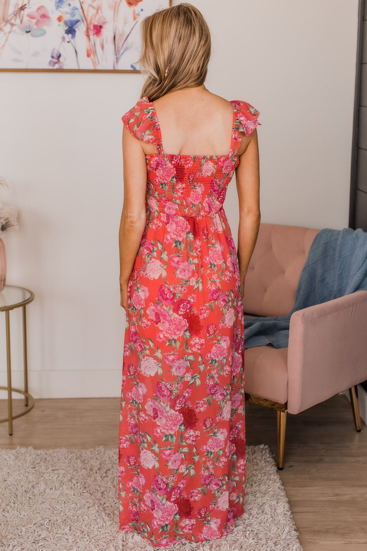 Blissful Thinking Floral Maxi Dress- Coral