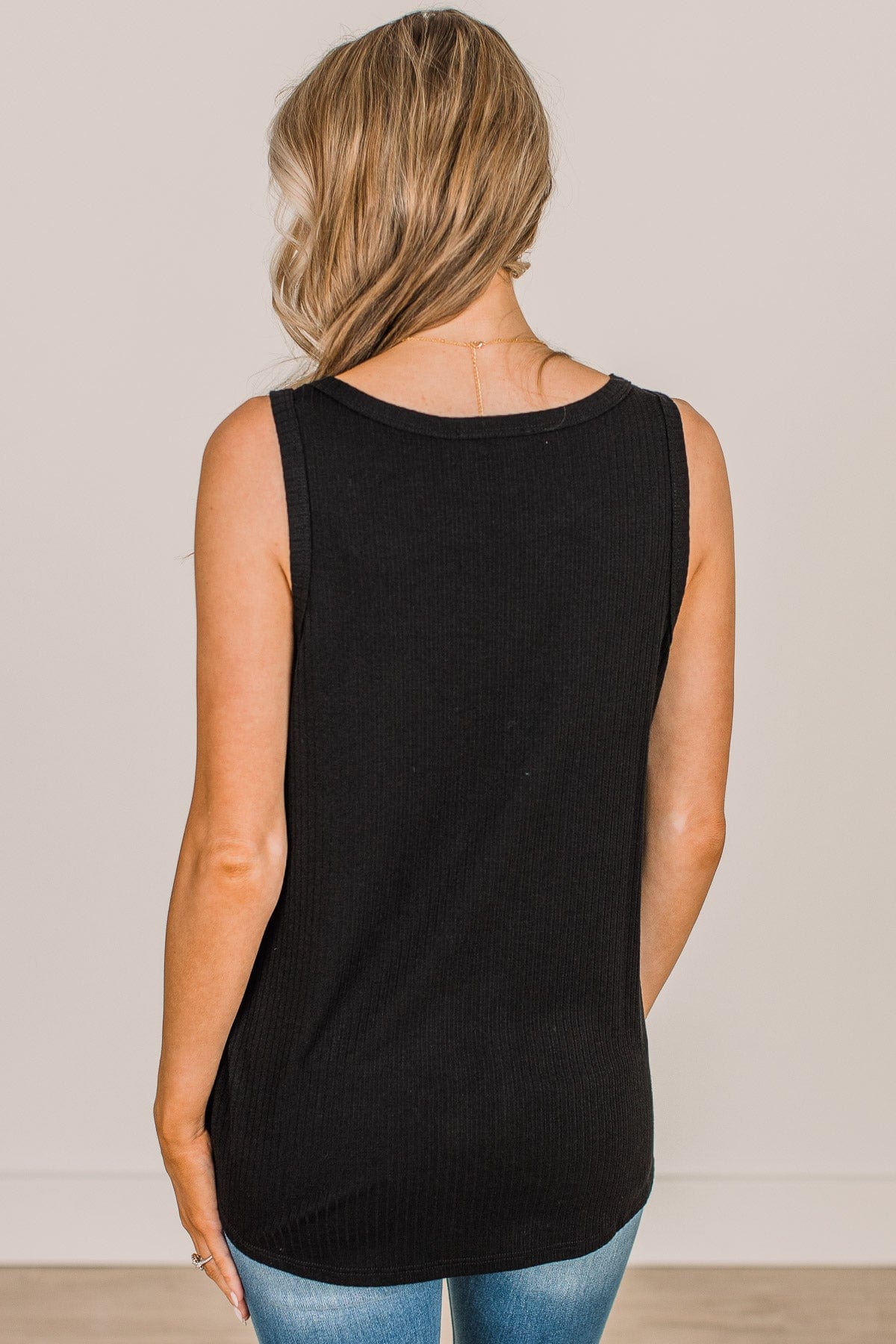 Always In My Heart Notch Tank Top- Black