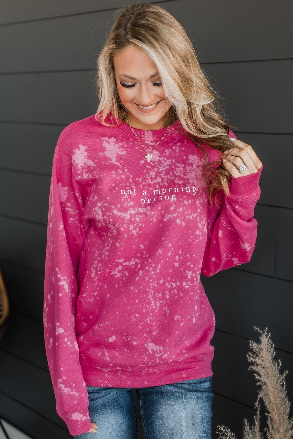 "Not A Morning Person" Crew Neck- Fuchsia