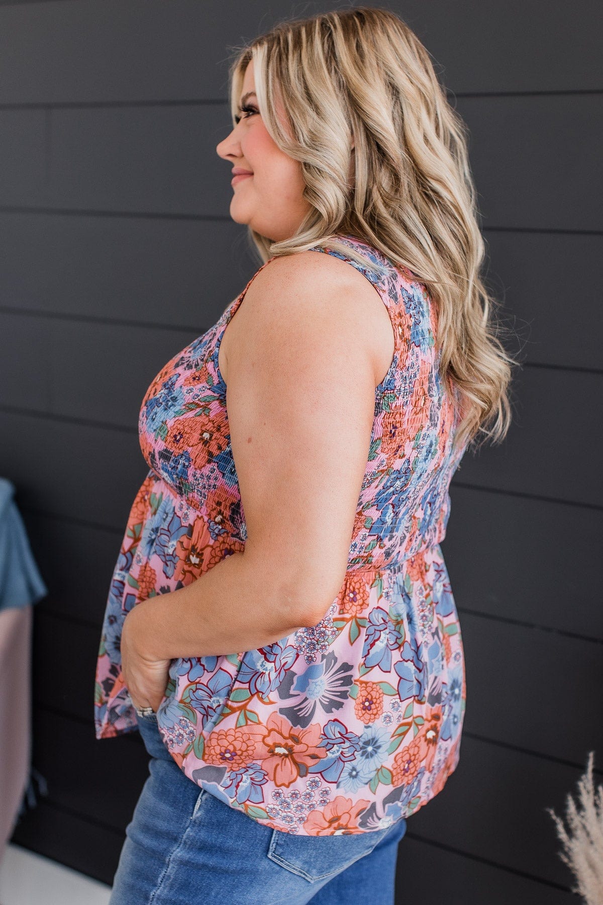All For This Floral Tank Top- Pink & Blue