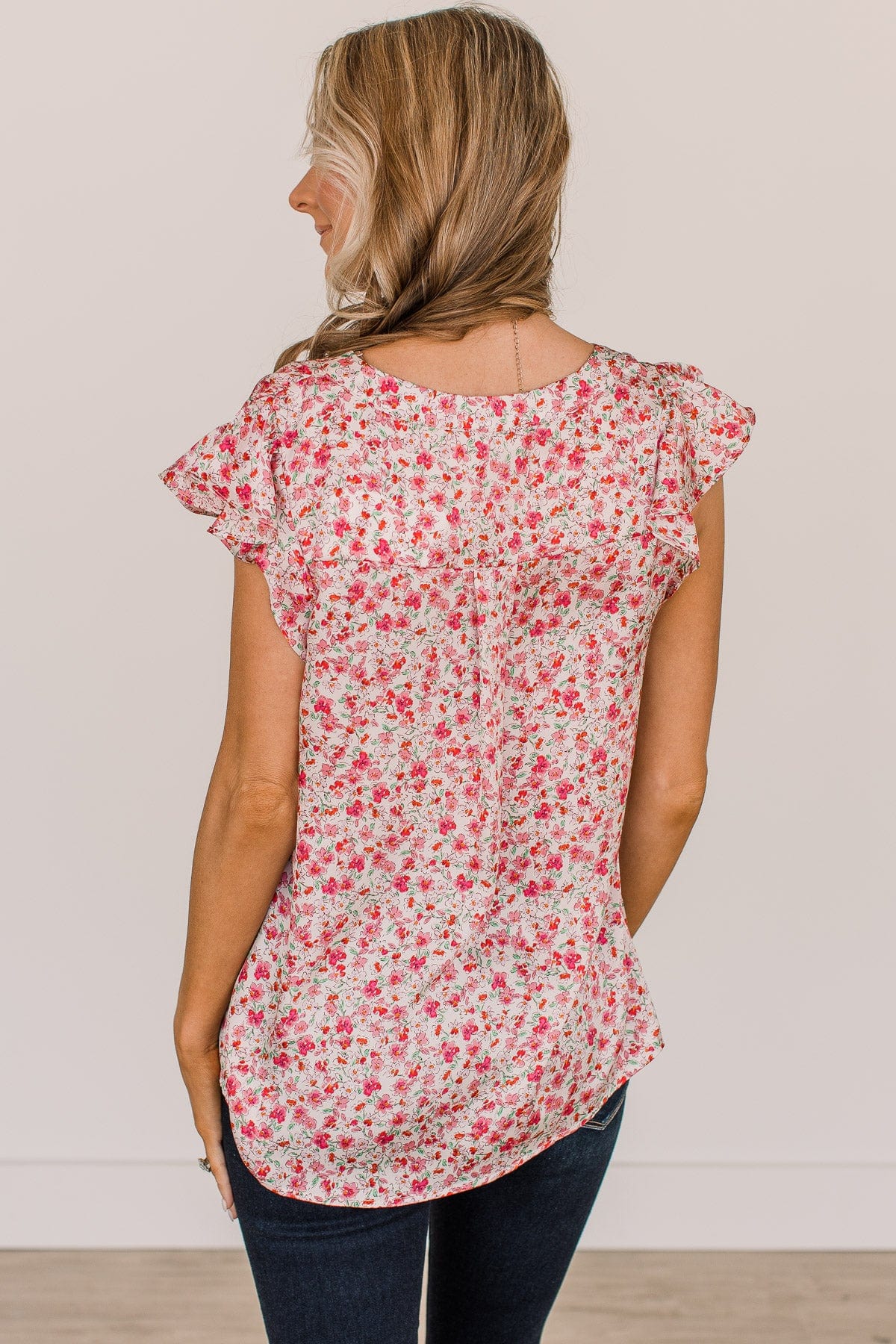 It's A New Day Floral Blouse- Ivory & Pink