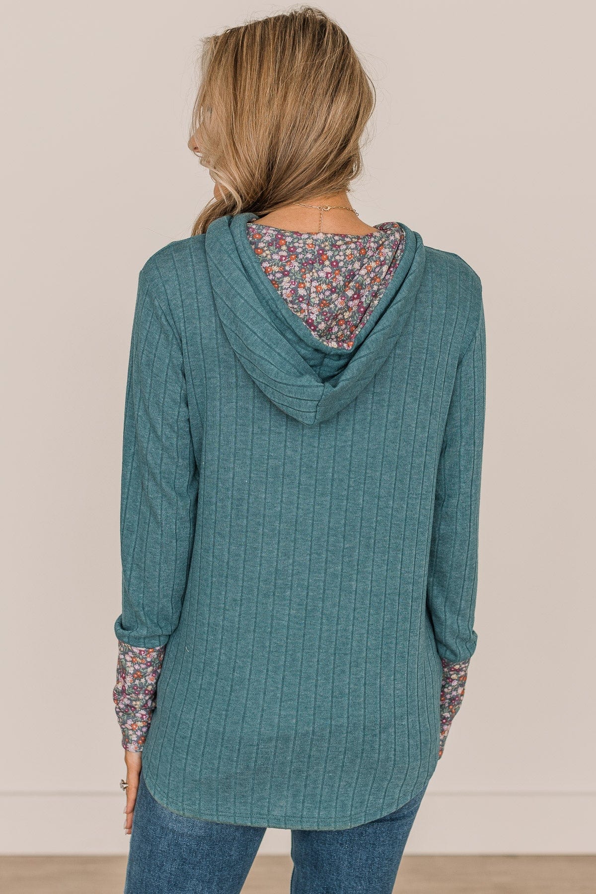 You've Got It Hooded Knit Top- Dusty Teal