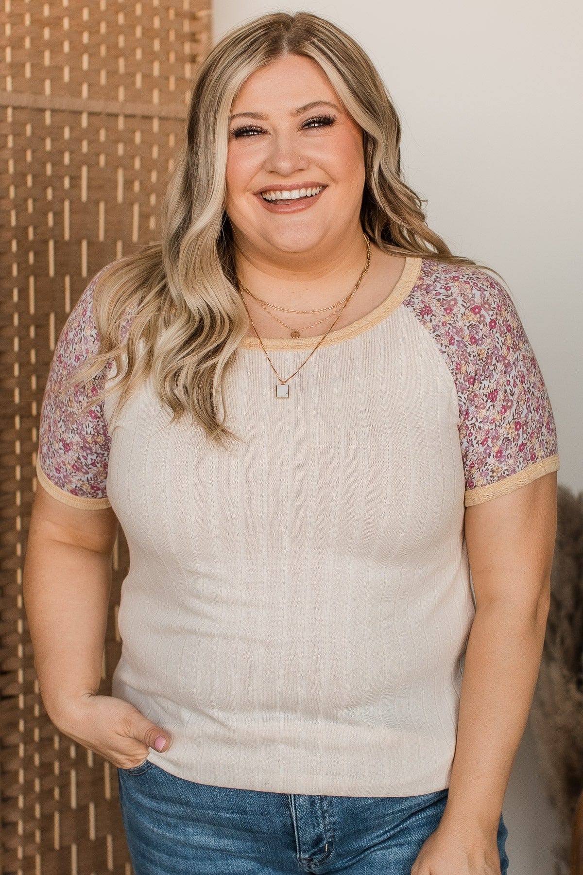 Before You Know It Knit Top- Cream & Purple