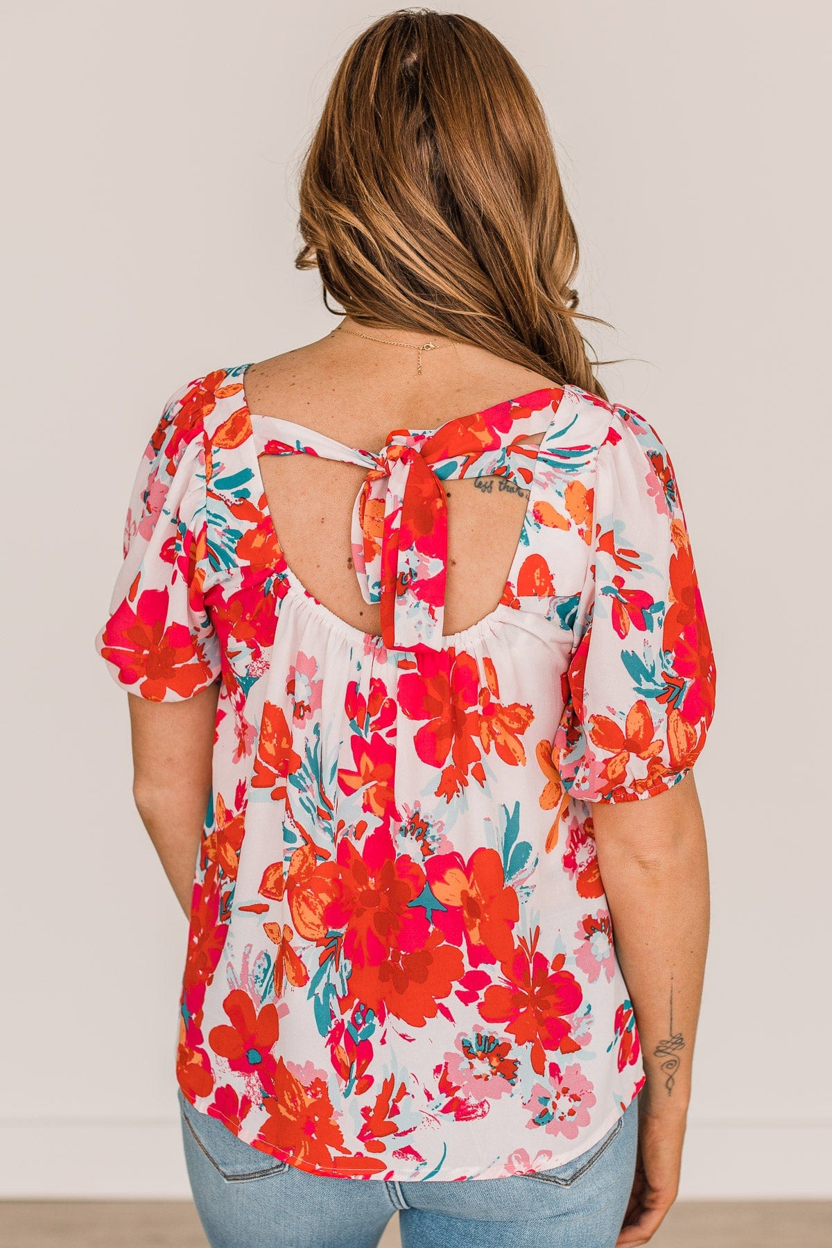 Excellent Taste Floral Blouse- Ivory, Red, & Turquoise