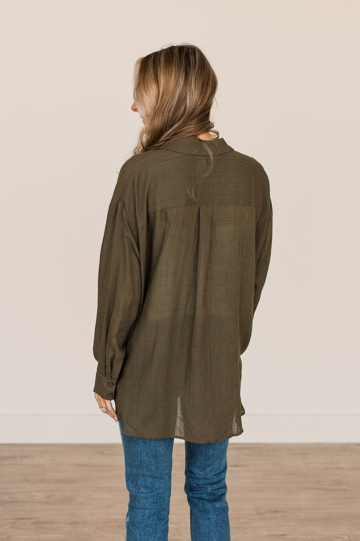 Just Getting Good Button Top- Dark Olive