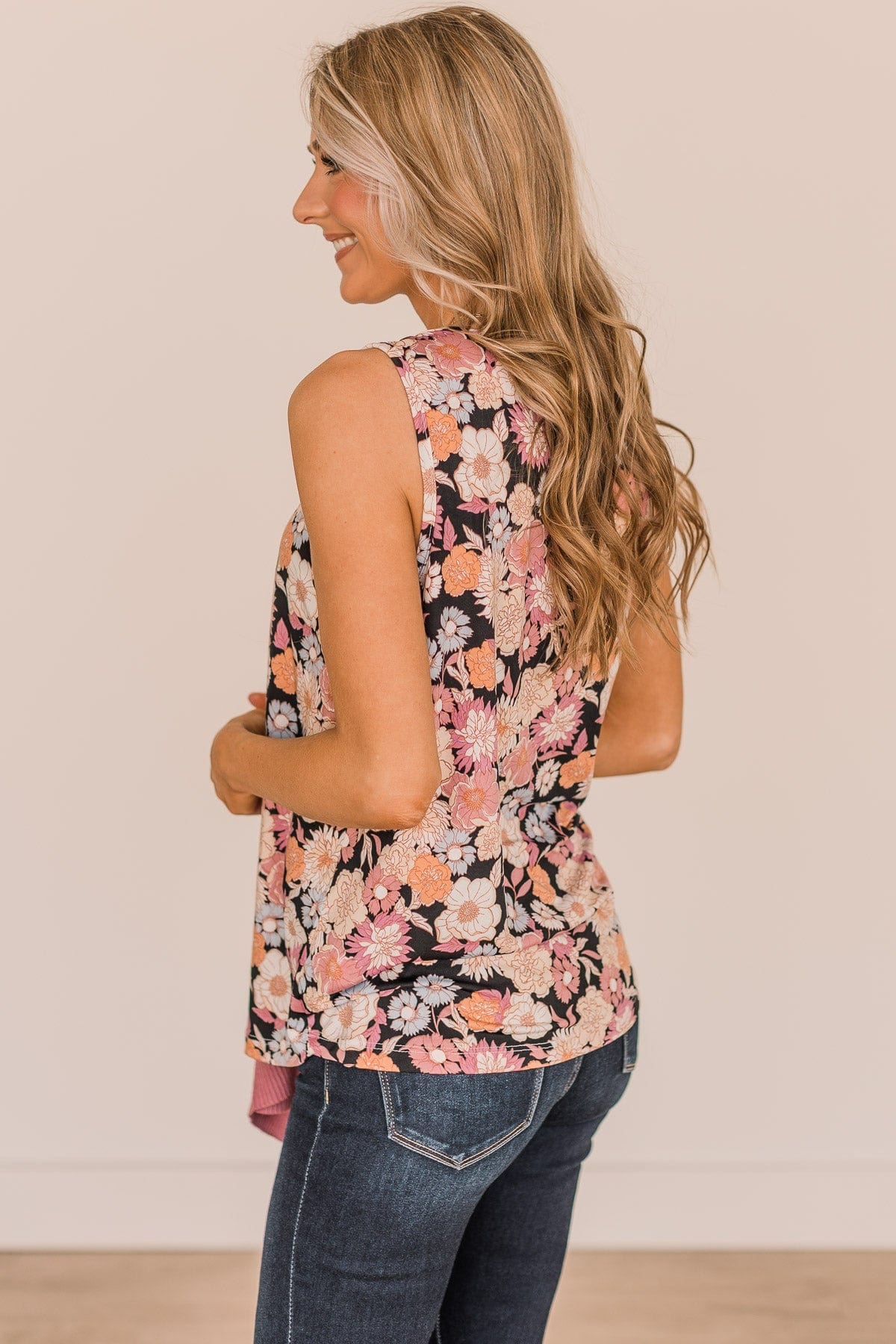 Cross Your Path Floral Tank Top- Black