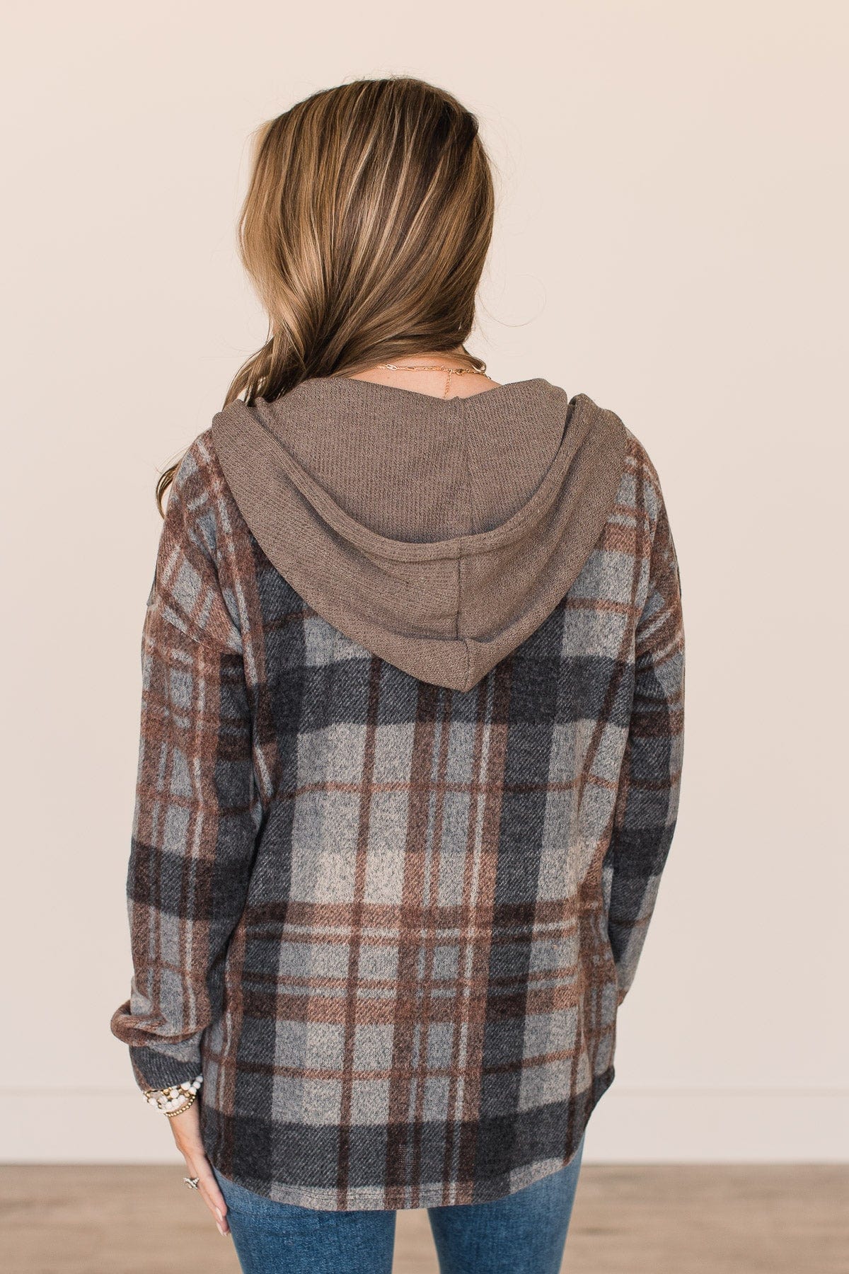 Finding Hope Hooded Button Top- Grey & Brown
