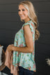 Right Beside You Floral Ruffle Top- Blue