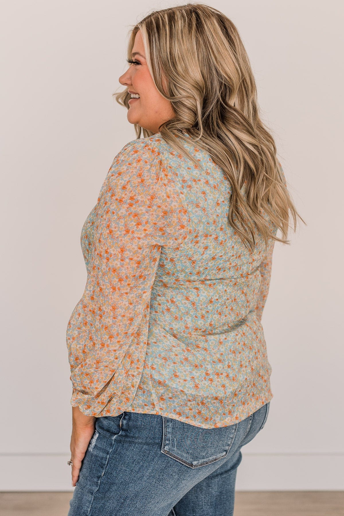 Make It Memorable Floral Blouse- Dusty Blue & Light Yellow