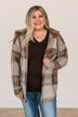 Sitting Fireside Hooded Button Top- Brown