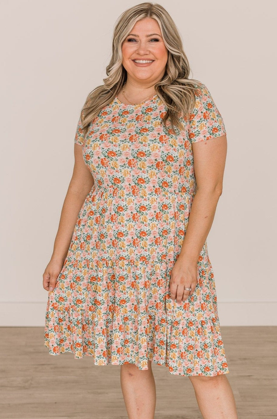 No Rainy Days Floral Tiered Dress- Ivory & Pink