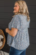 Blushing Beauty Floral Top- Denim Blue
