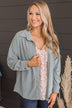 Timeless Memories Corduroy Knit Shirt Jacket- Dusty Blue