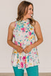 Touched My Heart Tiered Floral Tank Top- Ivory