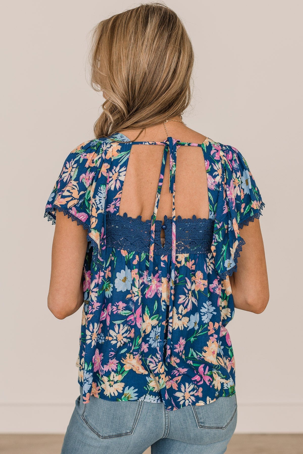 It's A Beautiful Day Floral Blouse- Royal Blue