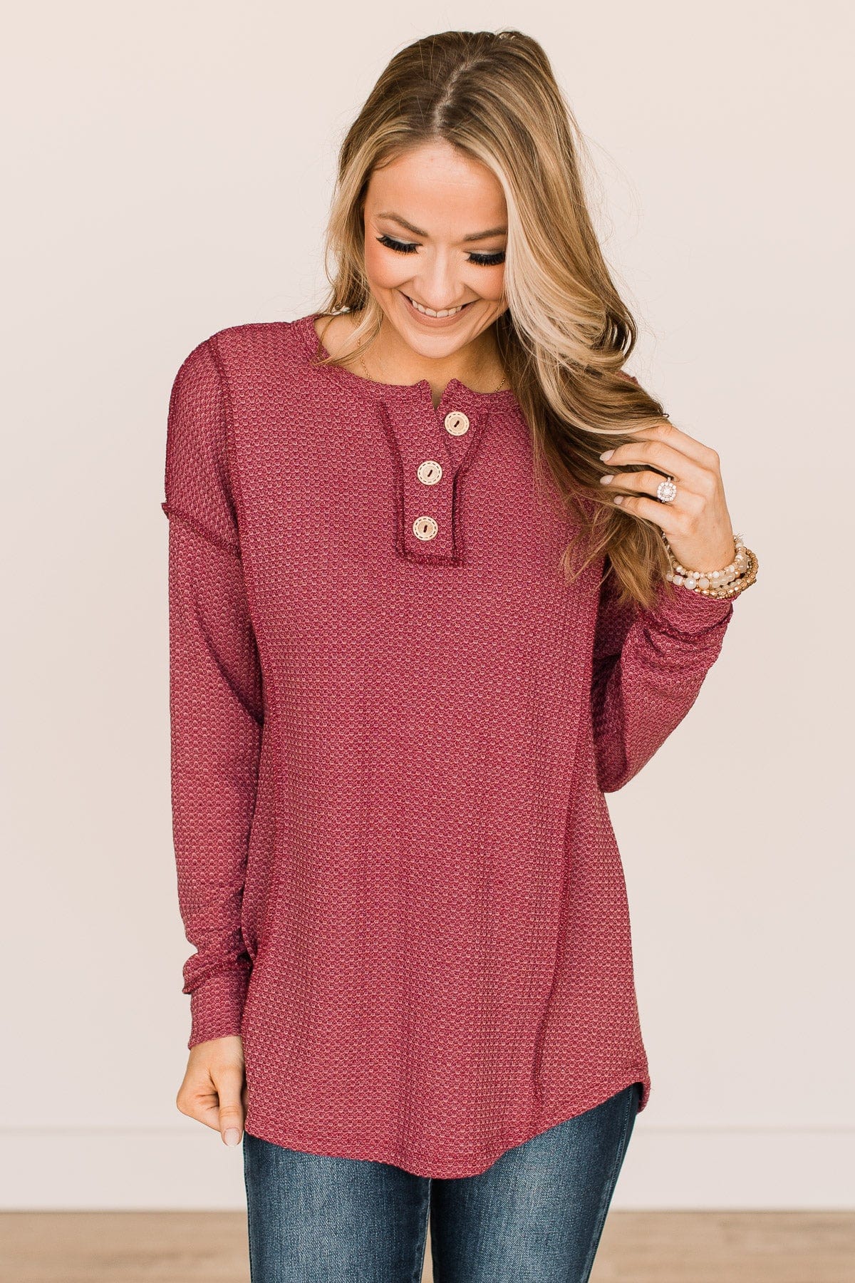 Yours To Hold Knit Top- Burgundy