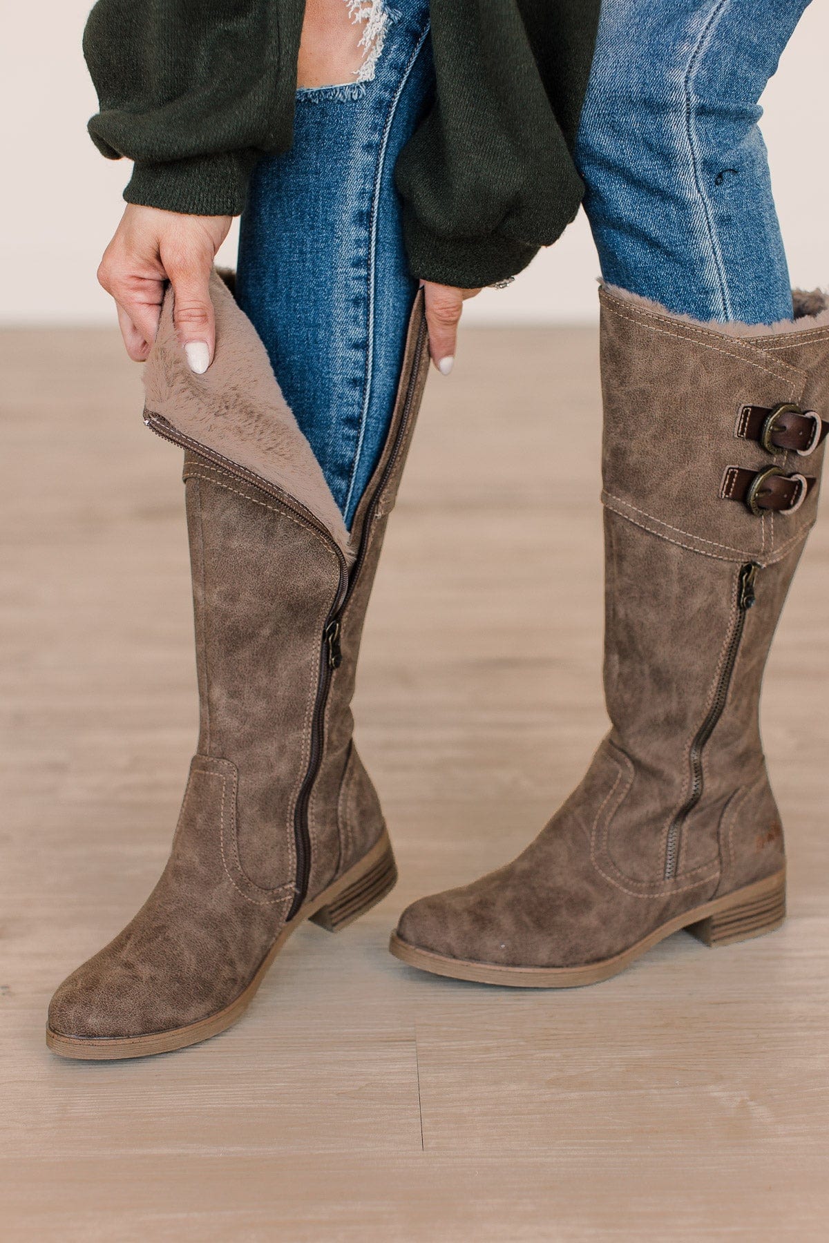 Blowfish Malibu Voss Knee-High Boot - Faux Leather With Buckle Detail & 1.5 Inch Block Heel