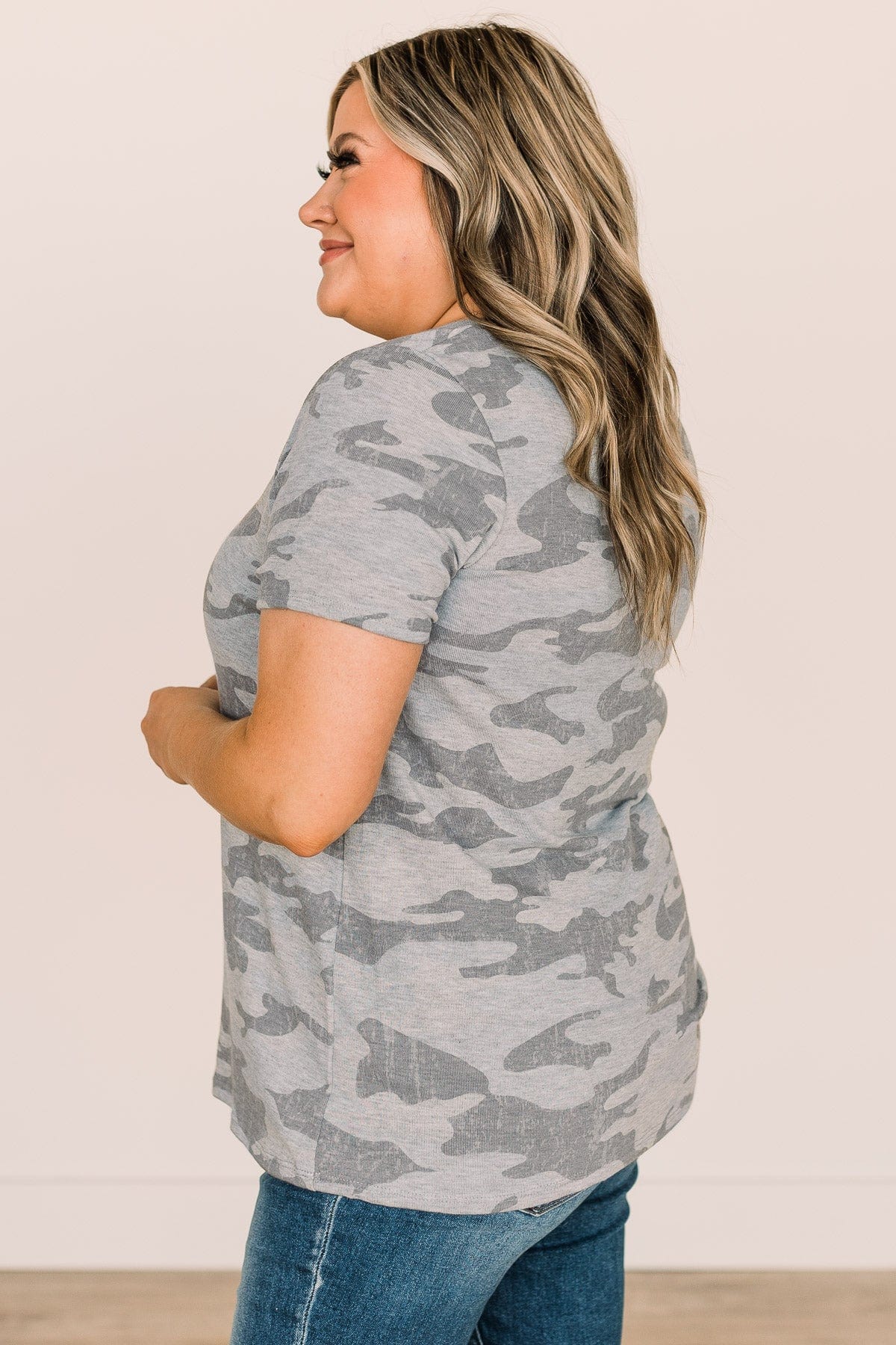 See The Big Picture V-Neck Top- Light Camo