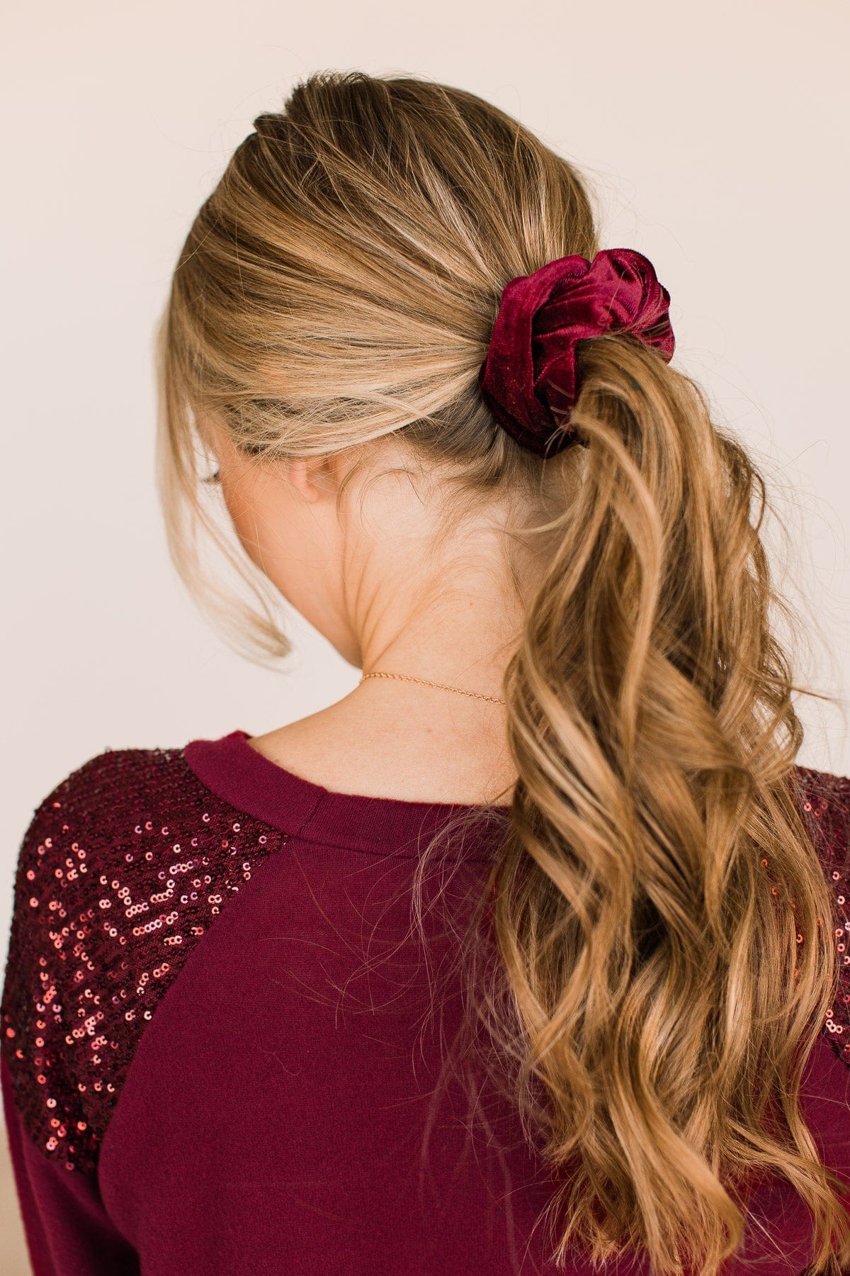 Making Spirits Bright Velvet Scrunchie- Burgundy