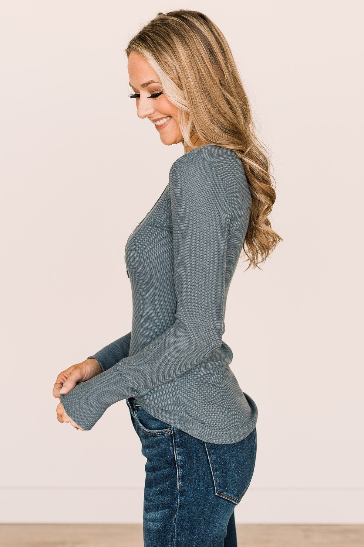 Breathtaking Views Button Top- Vintage Blue