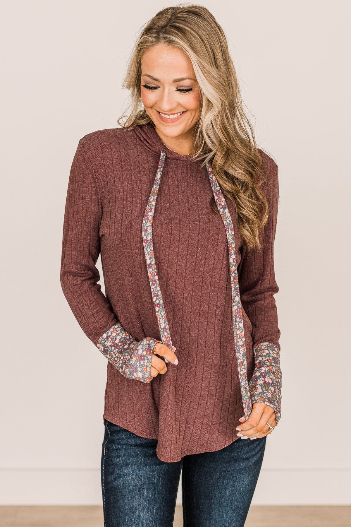 You've Got It Hooded Knit Top- Burgundy