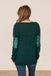 Take Note Sequin Knit Top- Hunter Green