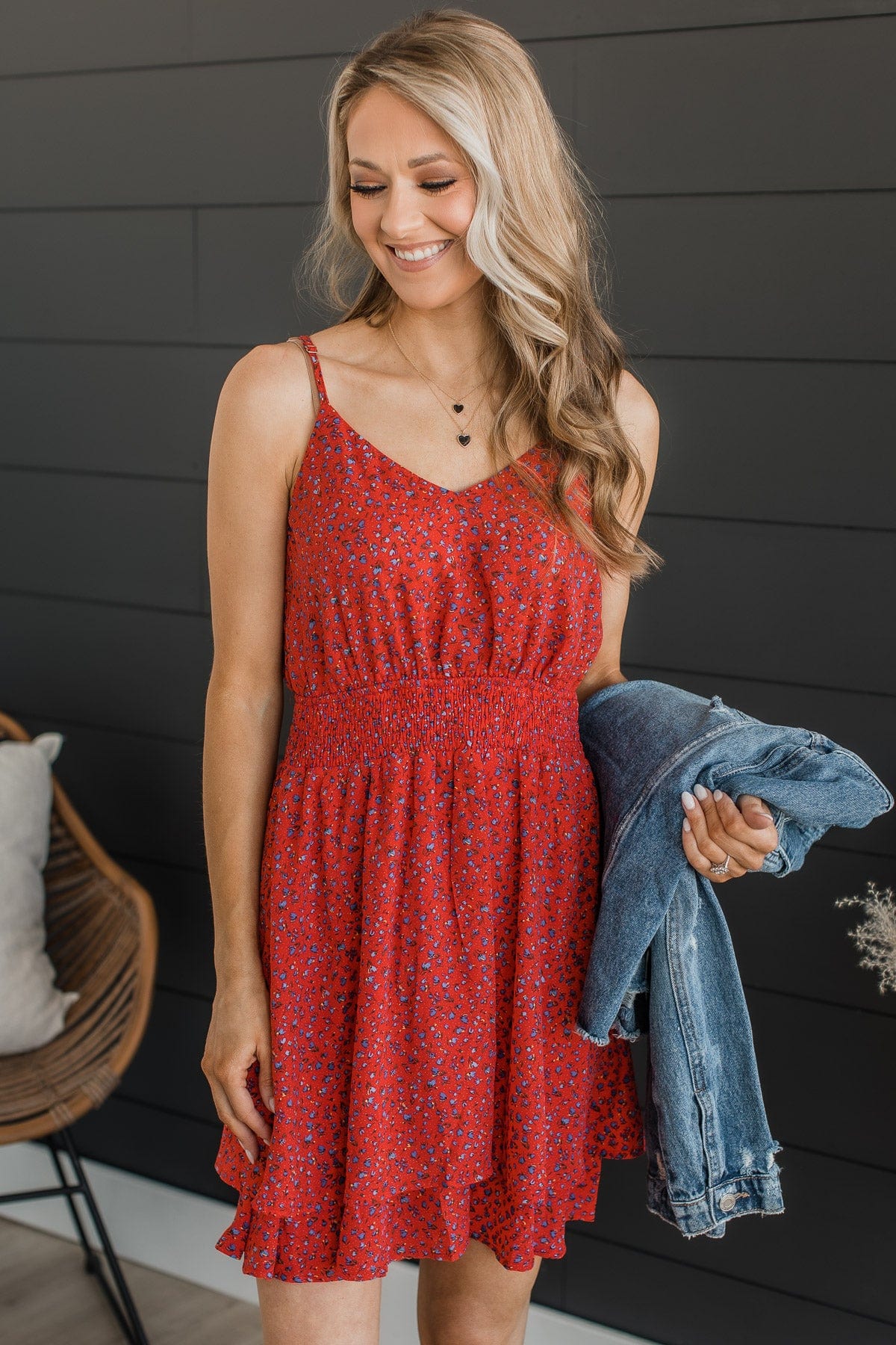 In All Honesty Floral Dress- Red