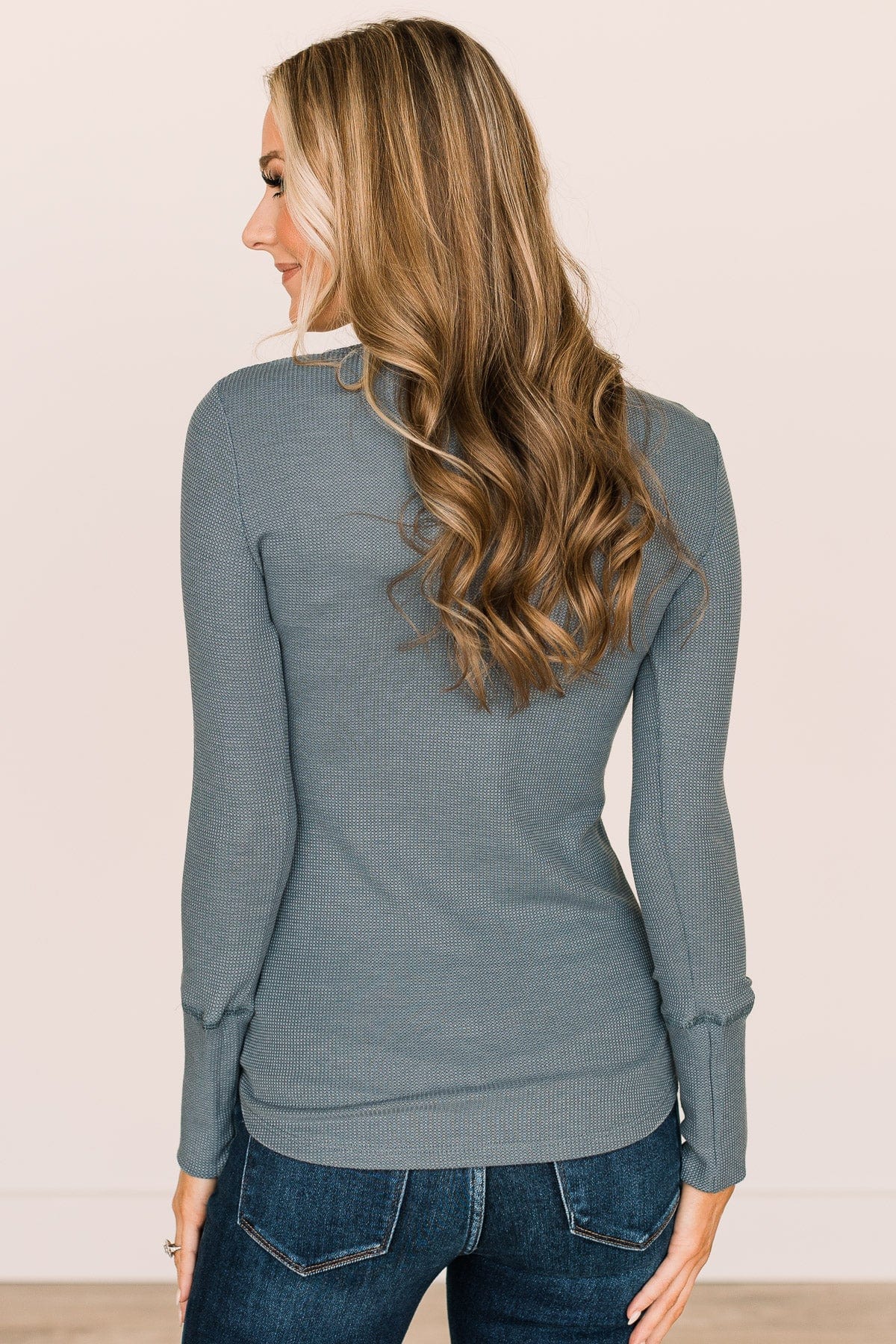 Breathtaking Views Button Top- Vintage Blue