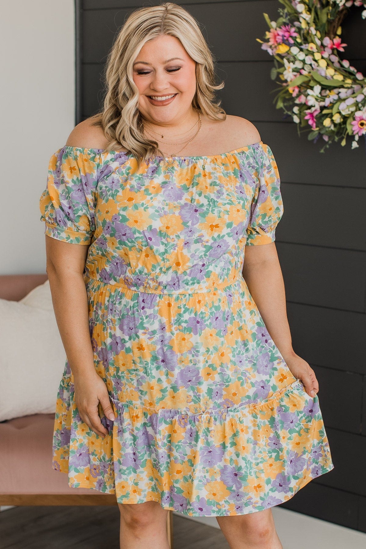 A New Perspective Floral Dress- Ivory, Yellow, & Purple