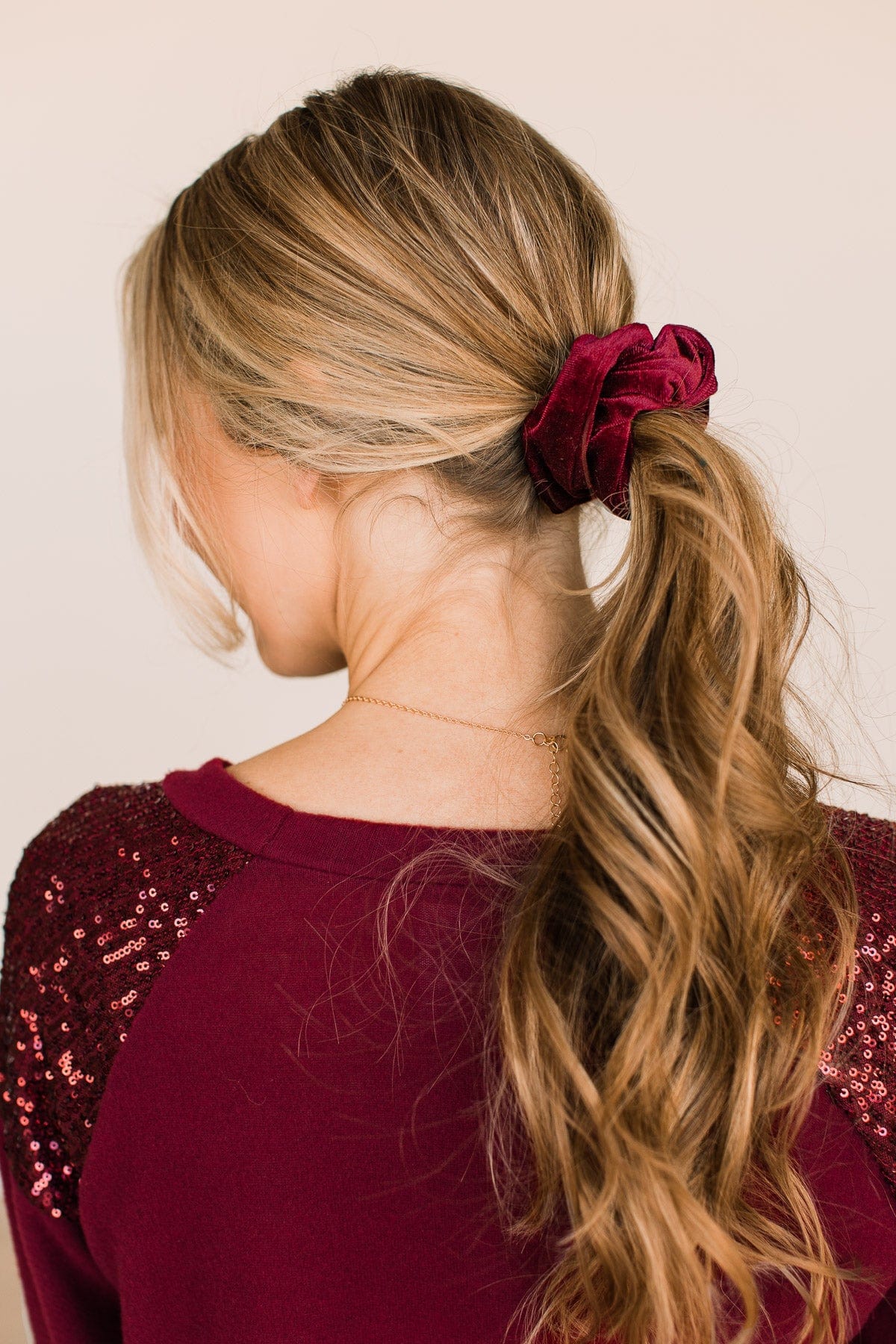 Making Spirits Bright Velvet Scrunchie- Burgundy