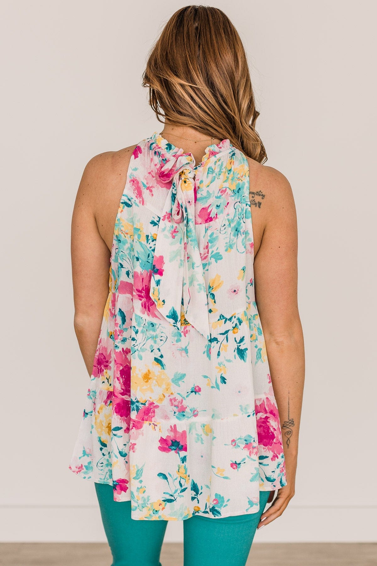 Touched My Heart Tiered Floral Tank Top- Ivory