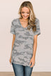 See The Big Picture V-Neck Top- Light Camo