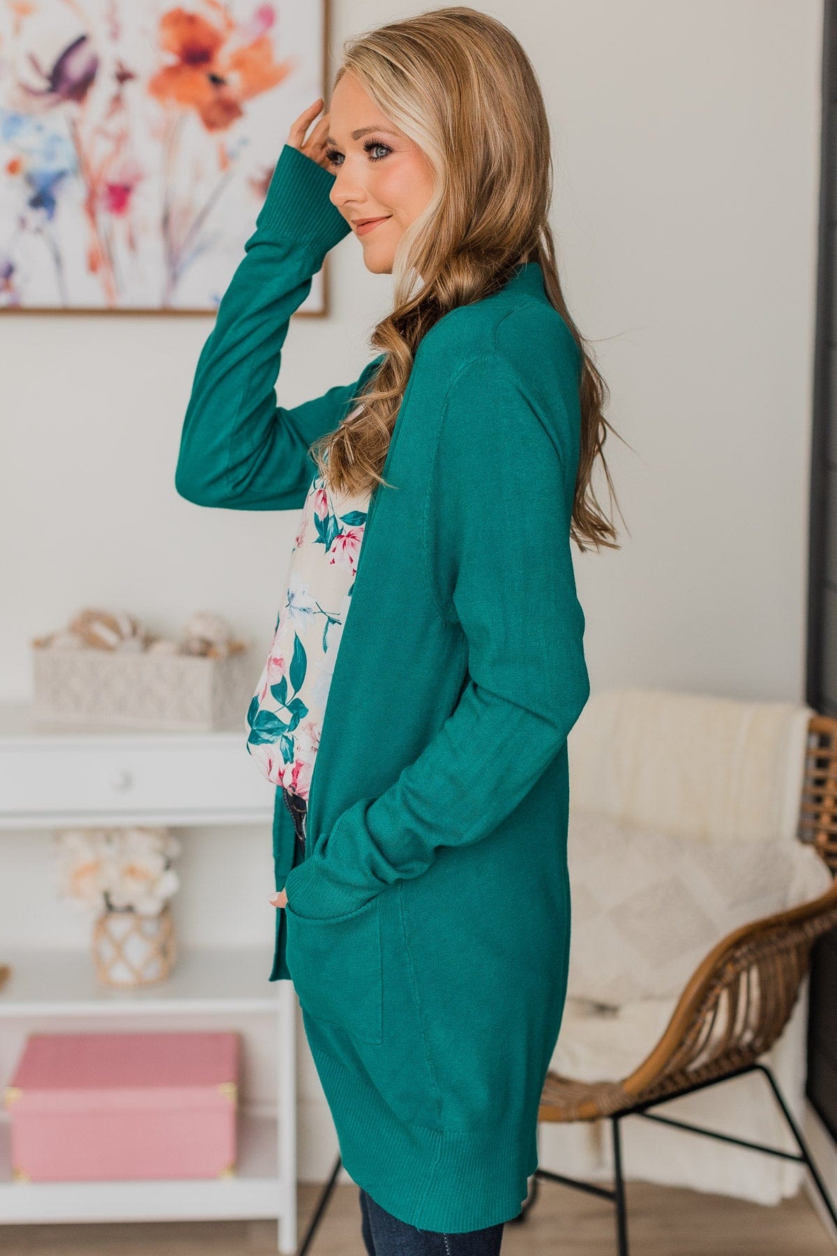 Lovely New Day Open Front Knit Cardigan- Kelly Green