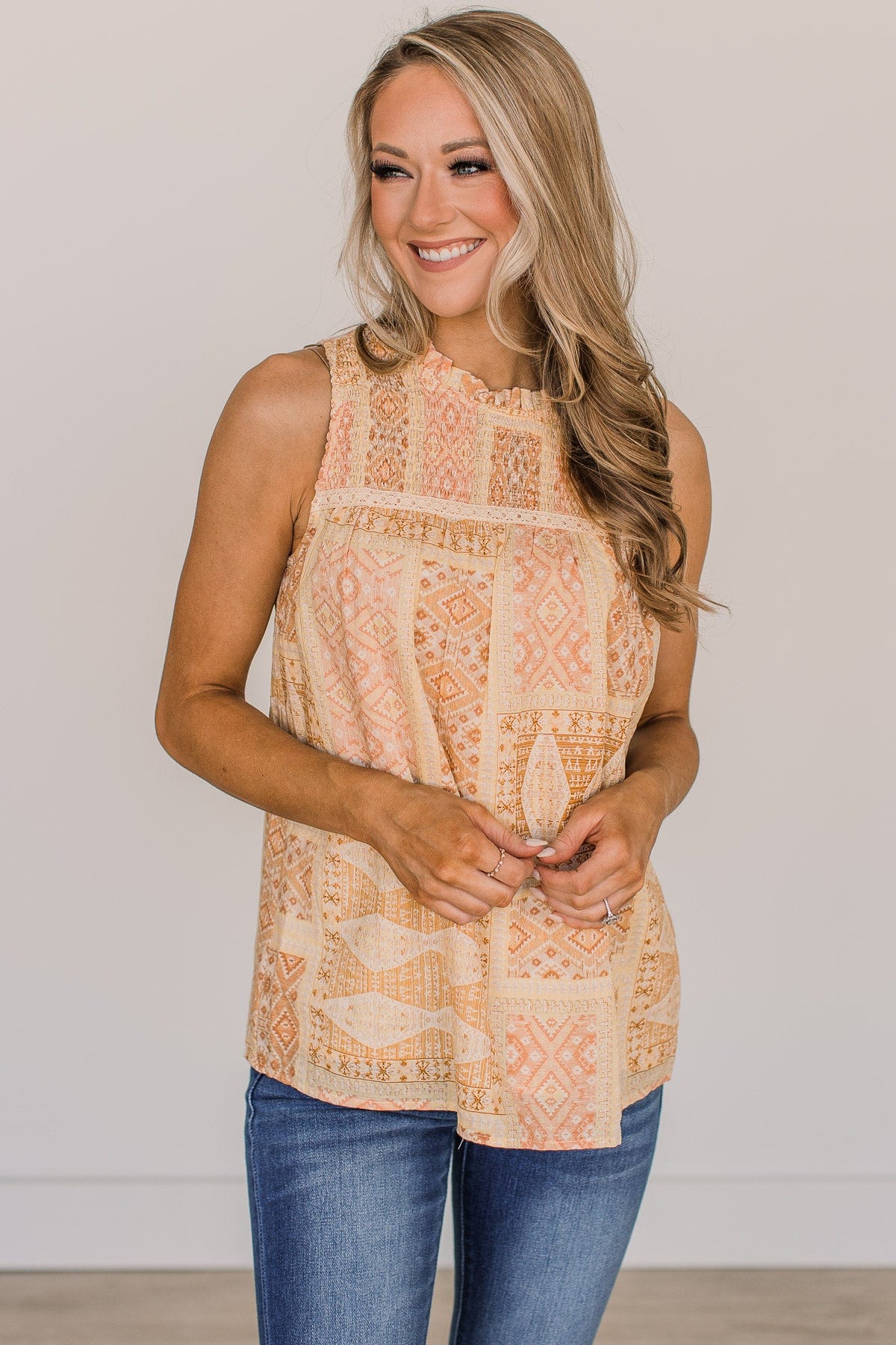 Picture Perfect Moments Sleeveless Blouse- Yellow & Light Pink